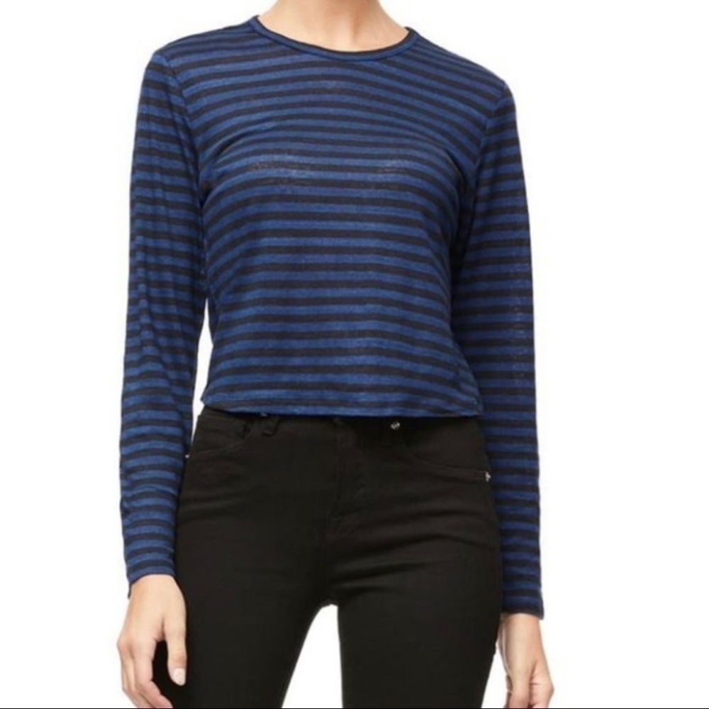 Good American Stripe Linen Crew Neck Top